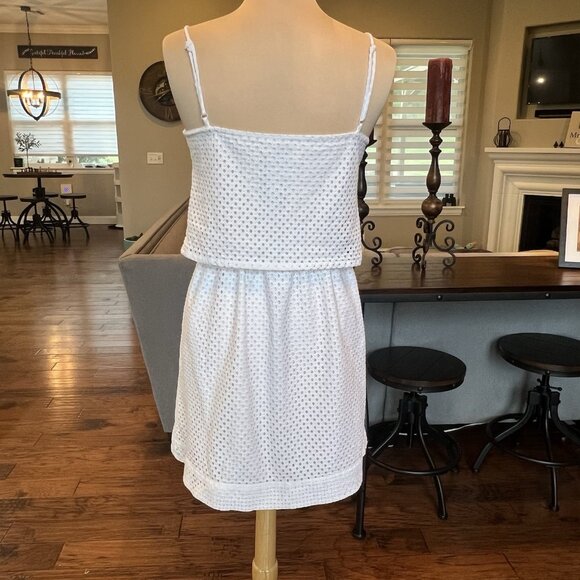 Ann Taylor Loft Dress Women's 6 White Eyelet Cotton Lined Sleeveless Adjustable - Picture 8 of 12